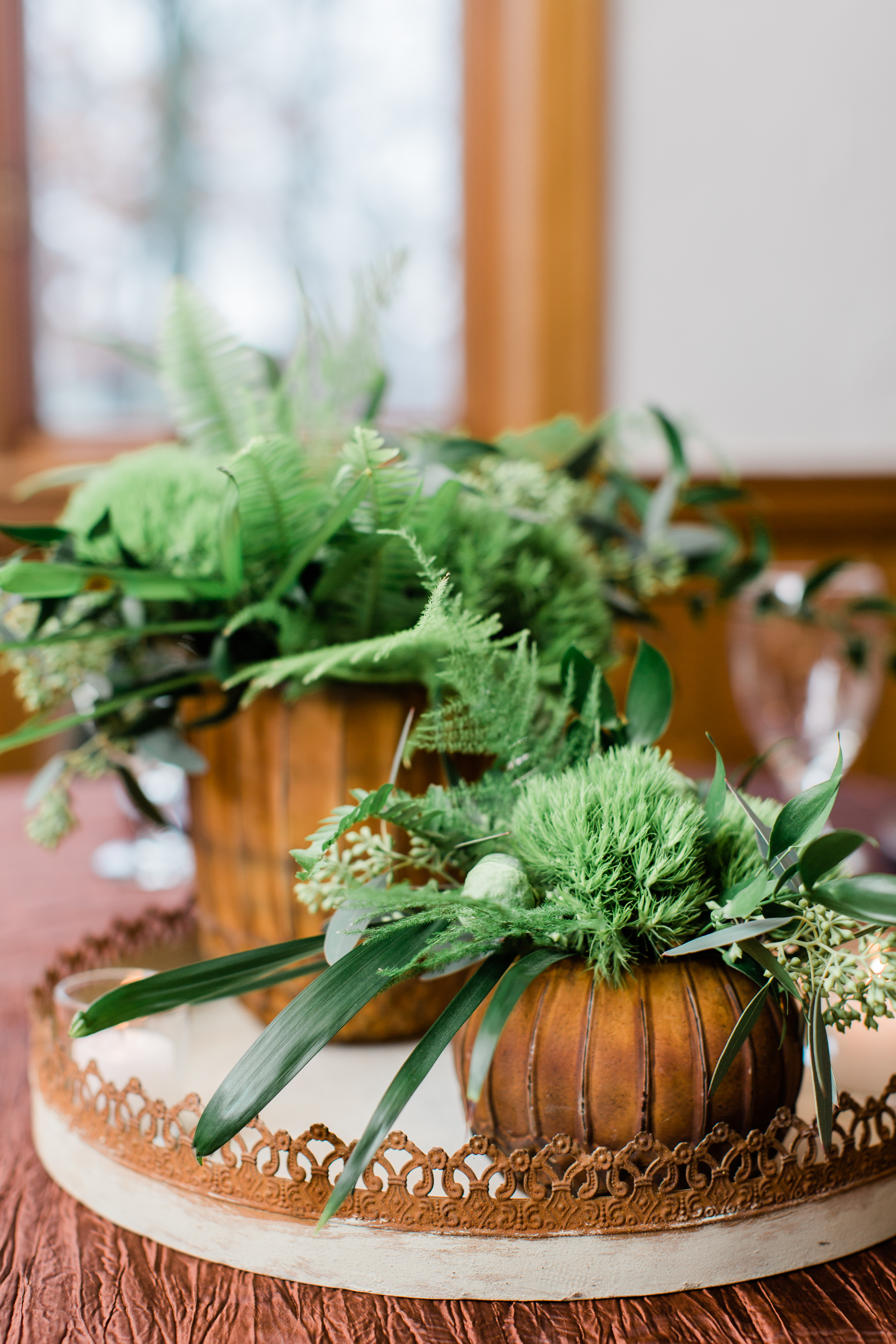 green centerpiece, woodland wedding, greenery wedding, evansville wedding, evansville florist, evansville indiana florist, evansville indiana wedding