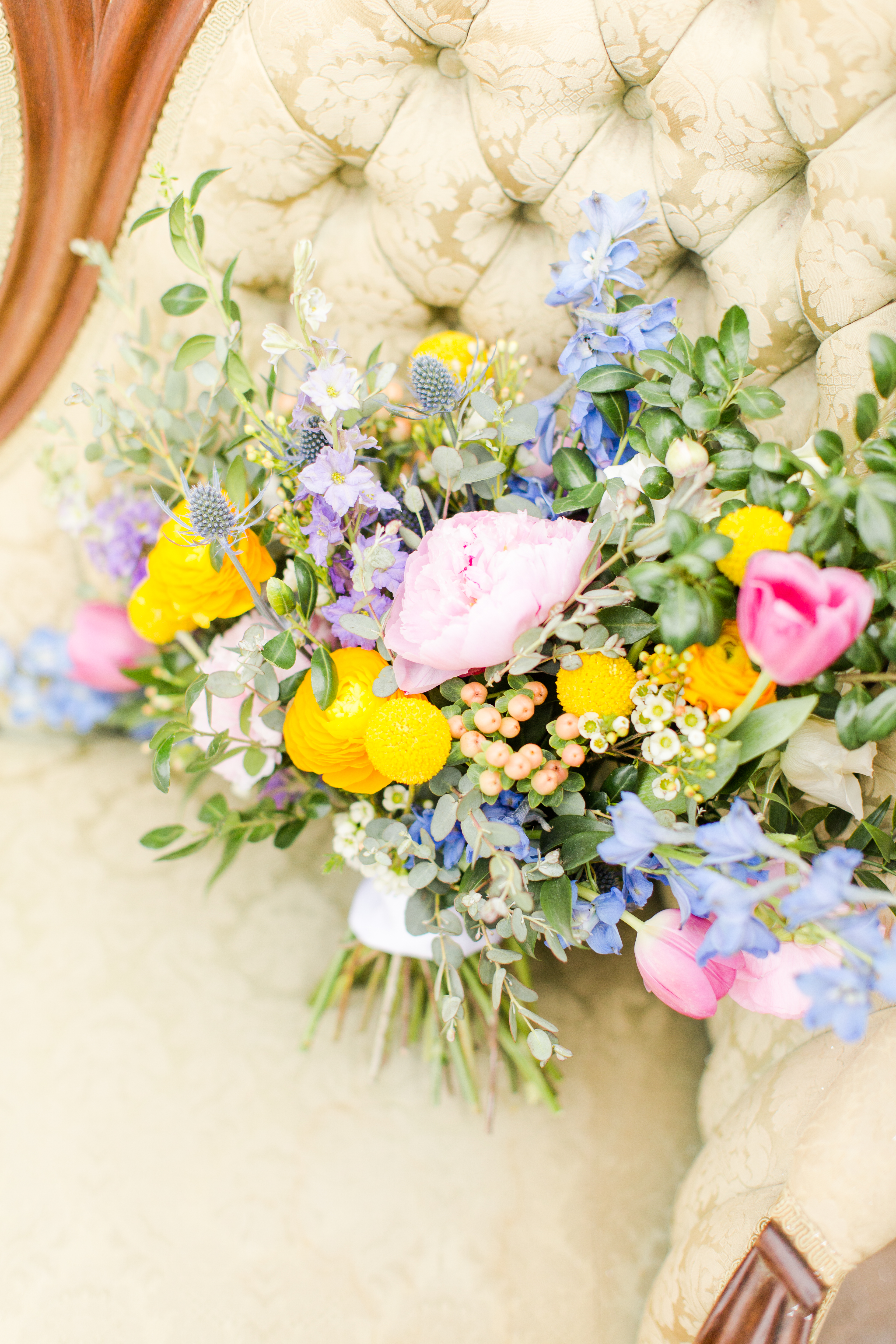 Spring bridal bouquet by Emerald Design of Evansville Indiana, photo by Bret and Brandie Photography